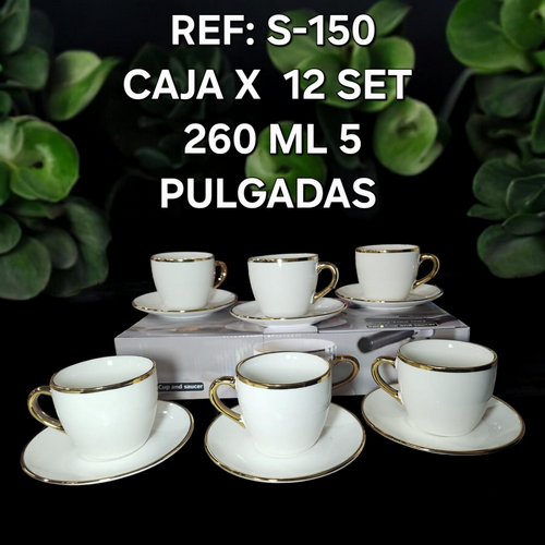 Set De Pocillo Borde Dorado