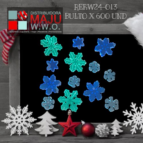 Sticker Navidad Copos De Nieve Azul Verdes