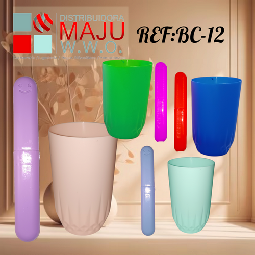 Bc-12 Set Portacepillo Feliz + Vaso Diamante Color
