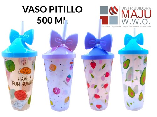 Vaso Pitillo Estampado Con Tapa Tipo Anillo