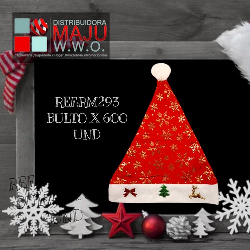 Gorro Navideño Con Estampados Dorados 40Cm
