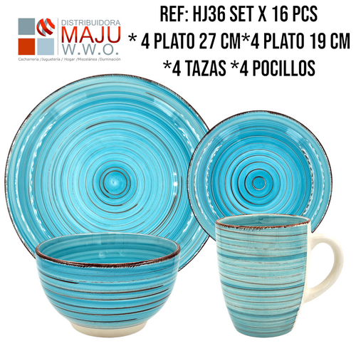Vajilla Ceramica De 4 Puestos 16 Pcs En Caja