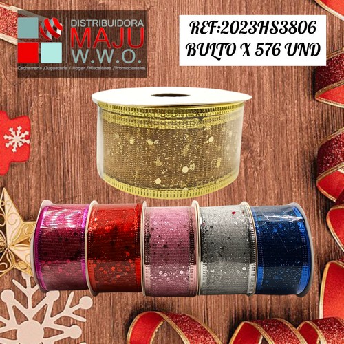 Cinta Navideña Con Brillantes Cajax24Pc