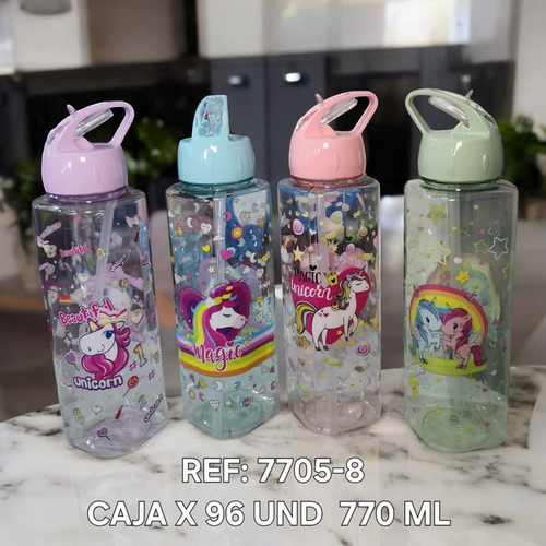 Botilo 770 Ml Cuadrado Decoracion Unicornio