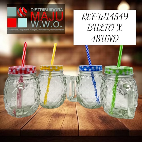 Vaso Pitillos Mason Piña Colores,500Ml