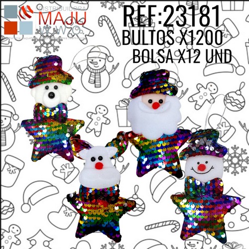 Muñeco Navideño Estrella Lentejuelas Multi