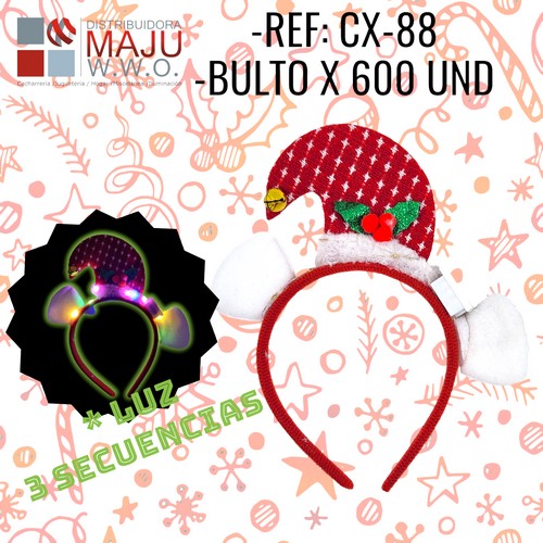 Cx-88 Diadema Con Luz Gorro Navideño Y Cascabel Bo