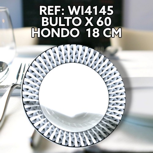 Plato Ceramica Hondo Borde Decorado Lineas