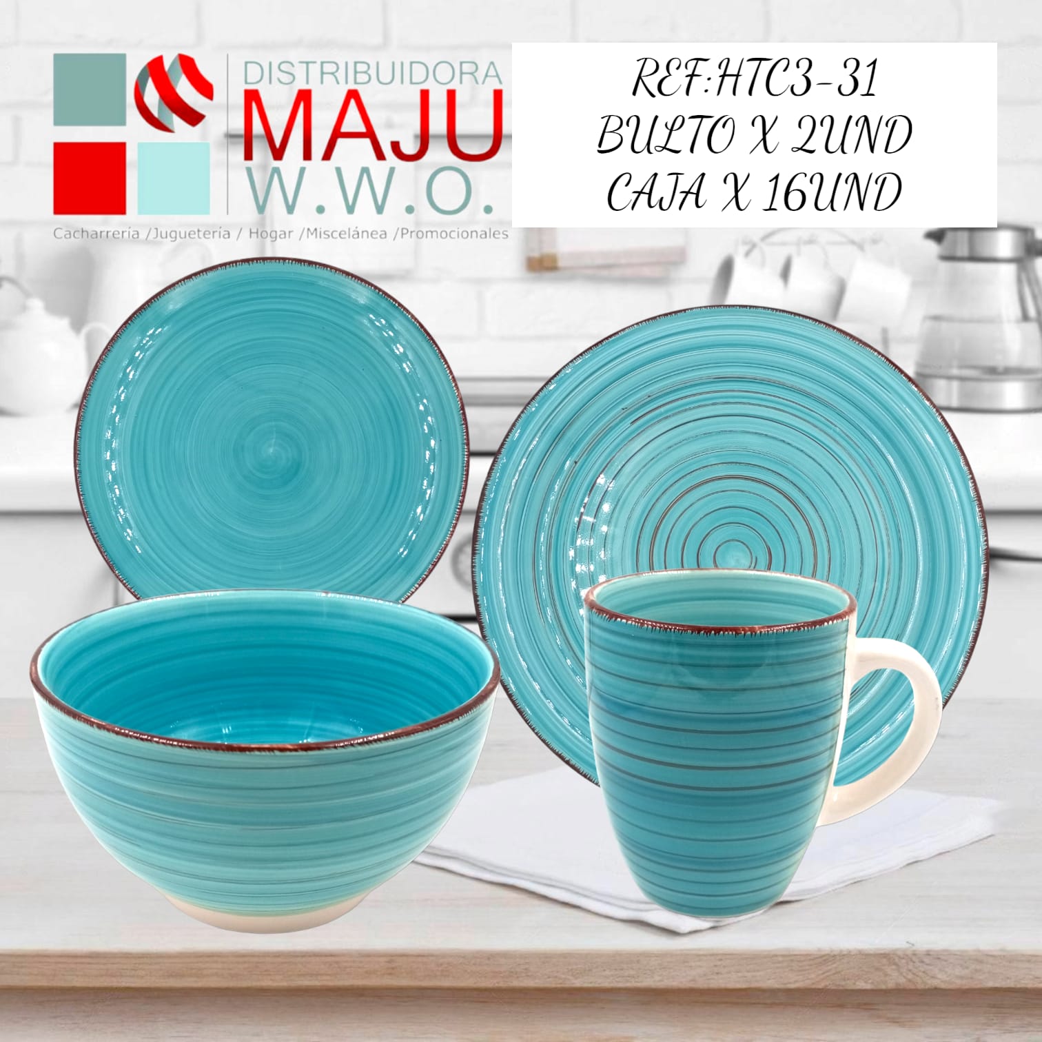 Vajilla De 16 Pcs 4 Puestos Color (Azul) P