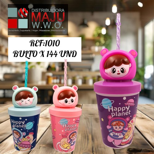 Vaso Pitillo 450 Ml Tapa Astronauta 3 Modelos