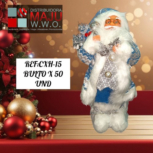 Papa Noel Azul Peque?O De 30X27Cm