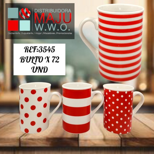 Pocillo Ceramico Dedlgado Geometria Rojo Blan
