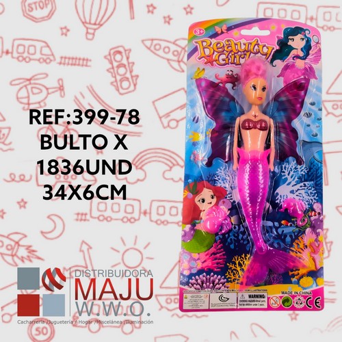 Muñeca Sirena Con Alas Mariposa En Blister