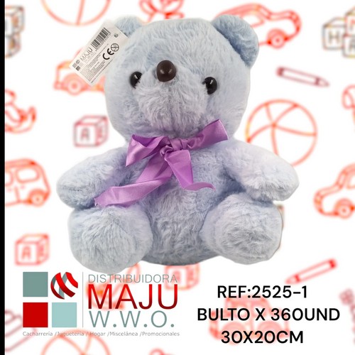 2525-1 Oso Con Listones En Moño Unicolor 30X20Cm {