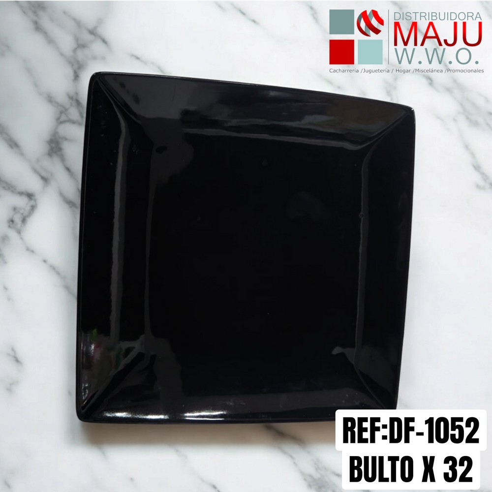 Plato Ceramico Negro Brillante Cuadrado De