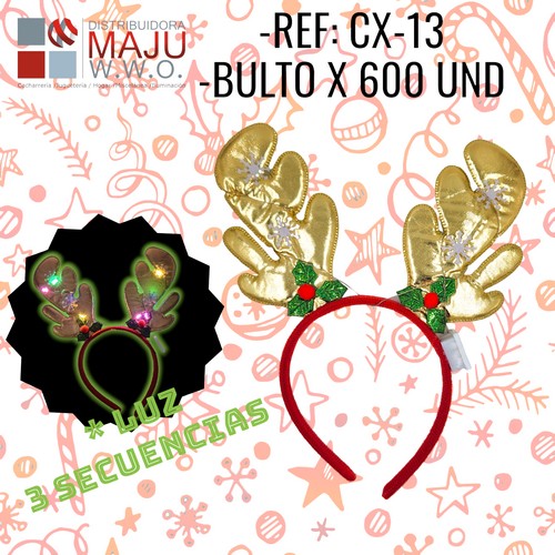 Diadema Con Luz Cuernos Renos Dorados Bolsa