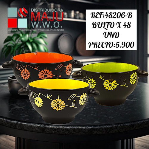 Tazon Grande Flores Colores En Relieve De