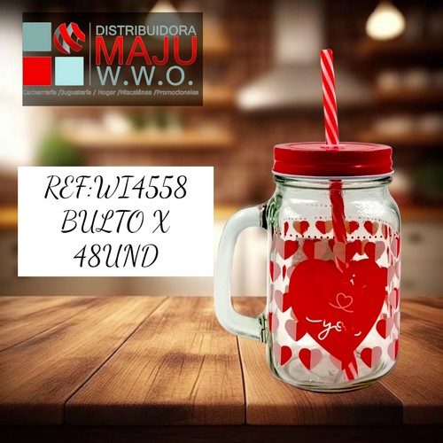 Vaso Pitillos Mason Corazones De,450Ml