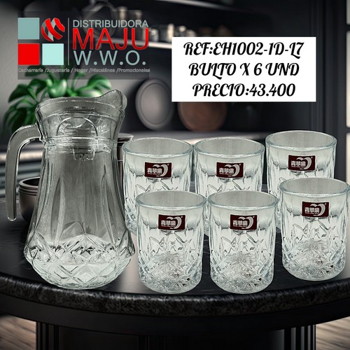 Jarra De Vidrio Con +6 Vasos Diamante