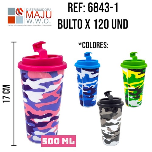 6843-1 Vaso Pitillo Con Con Tapa Camuflados Colore