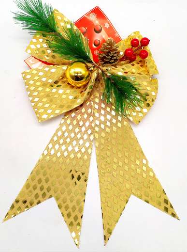 21-29 Moño De Navidad Brillante Con Pinos Y Frutos