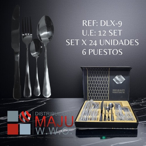 Juego De Cubiertos Nnegro De 24Pcs X6 Puesto