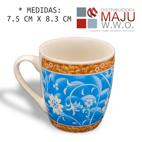 Pocillo Ceramico Flores Cenefa Azul De 7.5X
