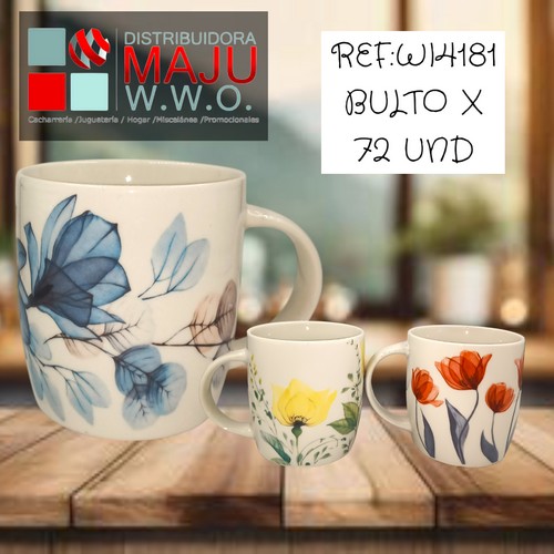 Pocillo Ceramico Diseños Florales De 350 Ml