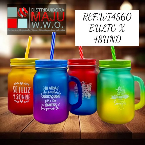 Vaso Pitillos Mason Bicolores De 450Ml
