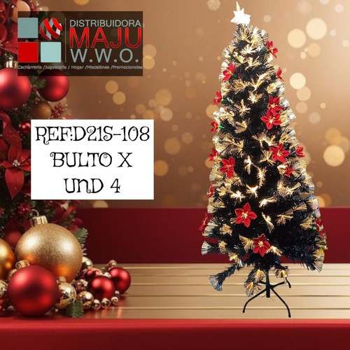 Arbol Navidad 180Cm Fibra Negro Flores Ro