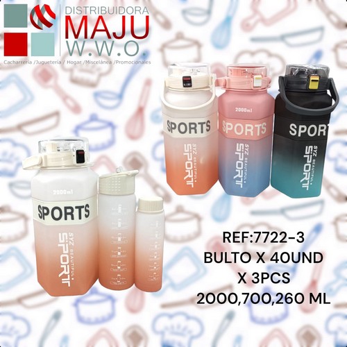 Botilo Hexagonal Sport Colores Varios X3Pcs