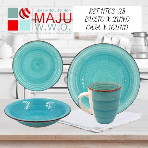 Vajilla De 16 Pcs 4 Puestos Color (Azul Tu