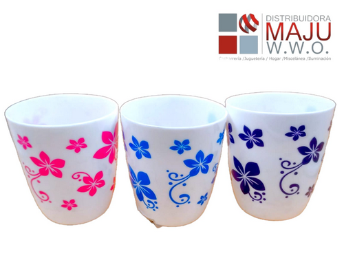 Pocillo Plastico Con Flores Blanco Con Colo