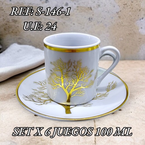Plato Con Pocillo X 6 Diseño Arbol 100Ml