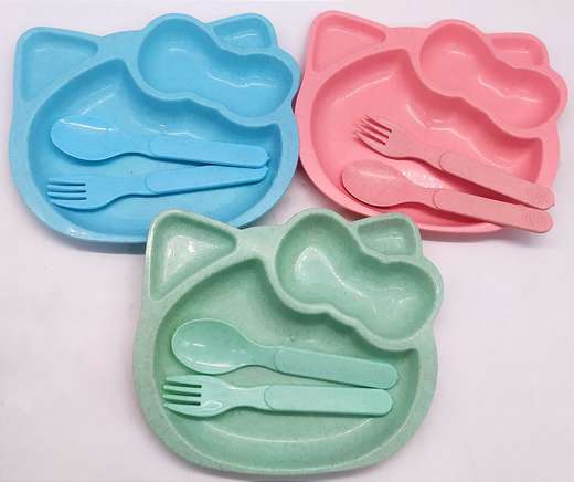 H-7001 Plato Con Cubiertos Para Niñ@S Forma Gato C