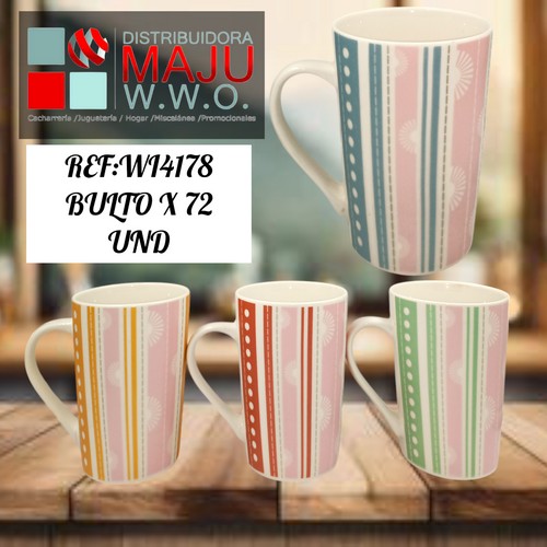 Pocillo Ceramico Corneta Con Lineas Colorid