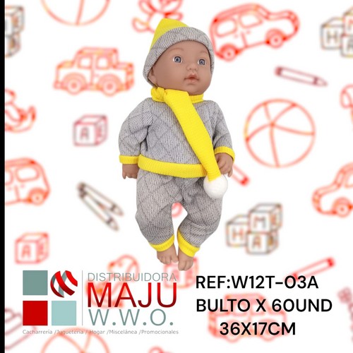 Muñeco Para Niñas Con Pijama Algodon 36X1