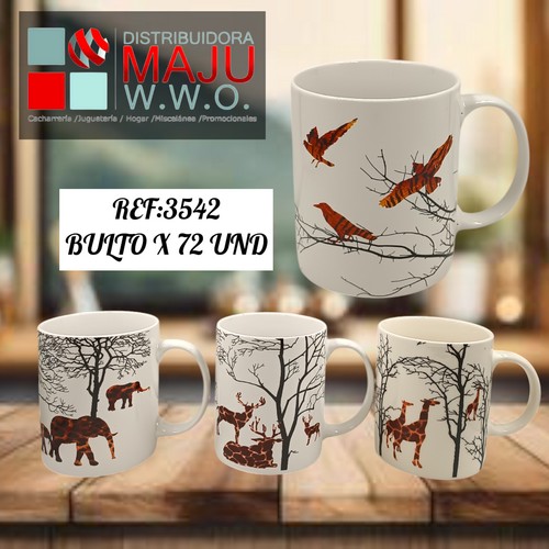 Pocillo Ceramico Arboles Y Animales-Print De