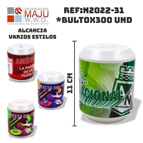 N2022-31 Alcancia Cilindrica Pequeña De 11 Cm Con
