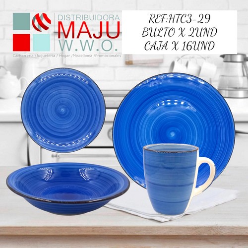 Vajilla De 16 Pcs 4 Puestos Color (Azul Pr