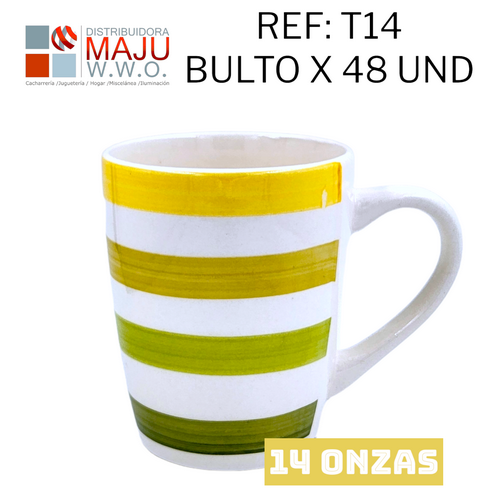 Pocillo Ceramico Rayas Colores De 14 Oz