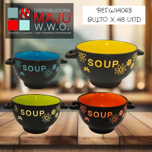 Tazon Ceramico Con Orejas Soup Con Flores C