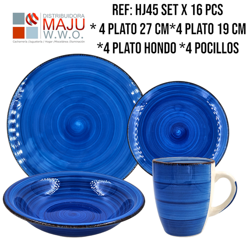 Vajilla Ceramica De 4 Puestos 16 Pcs En Caja
