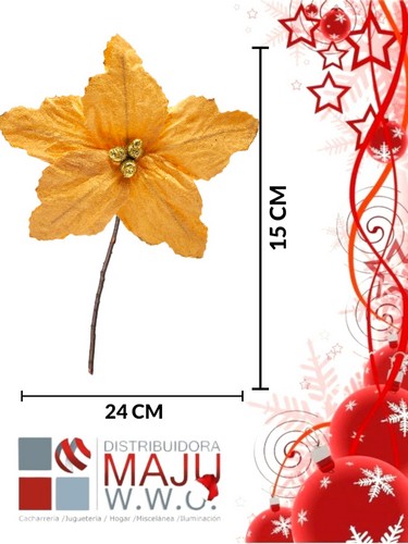 Flor Navideña Escarchada Tipo Tela Con Espi