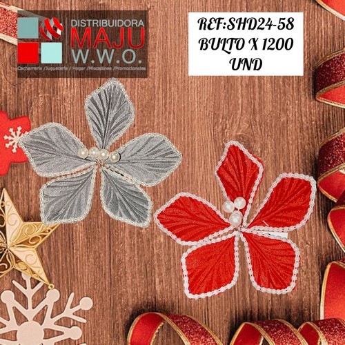 Flor Con Perlas Navide?As Colores 16Cm