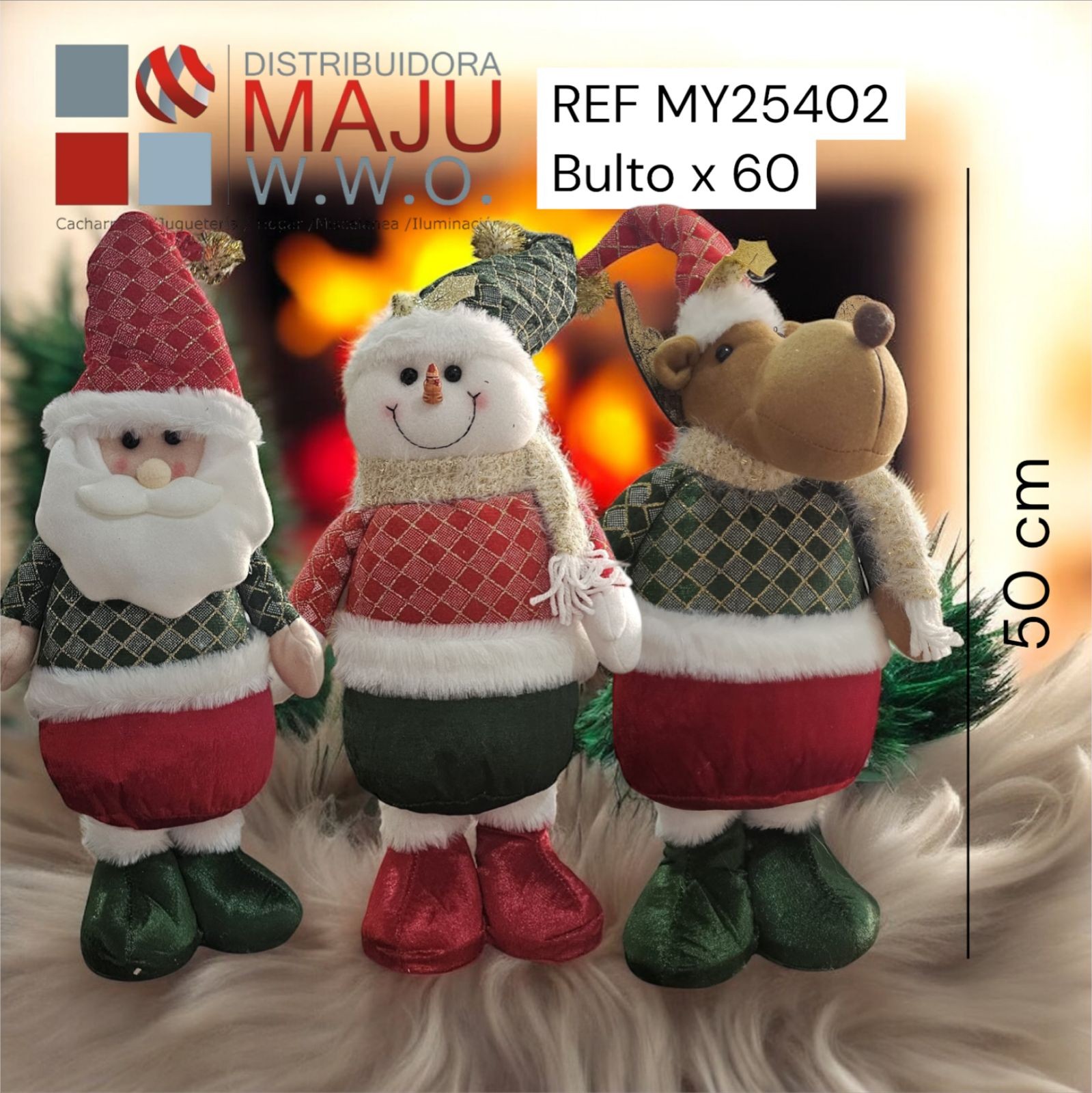 Muñeco De Navidad Papá Noel, Reno Y Muñeco