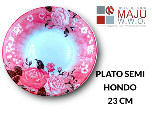 Plato Ceramico Hondo Diseño Floral De 23X3.