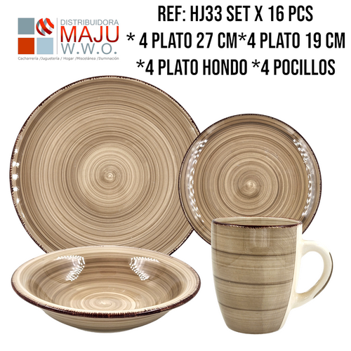 Vajilla Ceramica De 4 Puestos 16 Pcs En Caja