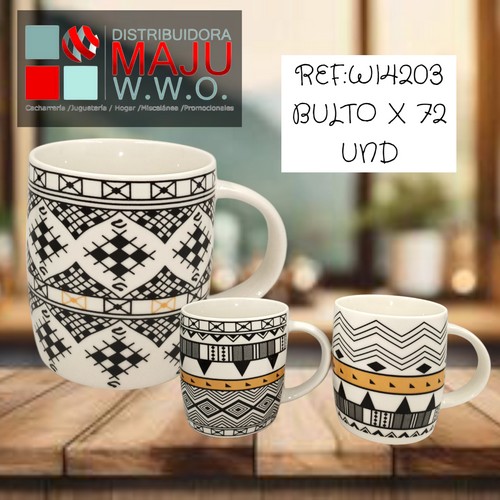 Pocillo Ceramico Cenefas Geometricas De 350