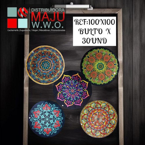 Tapete Redondo Mandalas Grande 100X100Cm {